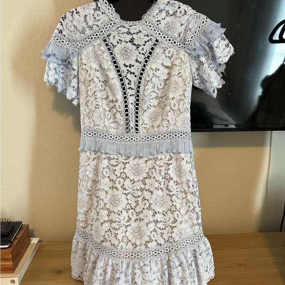 Saylor Julep lace dress blue mini ruffle - Picture 1 of 4